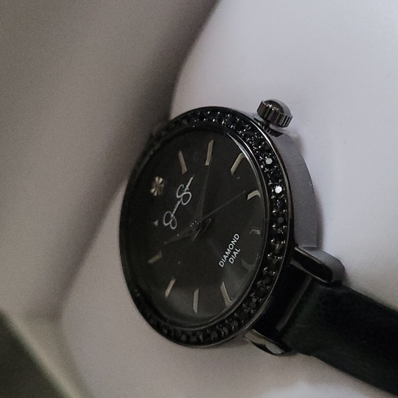 💕NWT Jessica Simpson Gunmetal Genuine Diamond Dial w/Black Strap Watch💕 - Picture 8 of 10